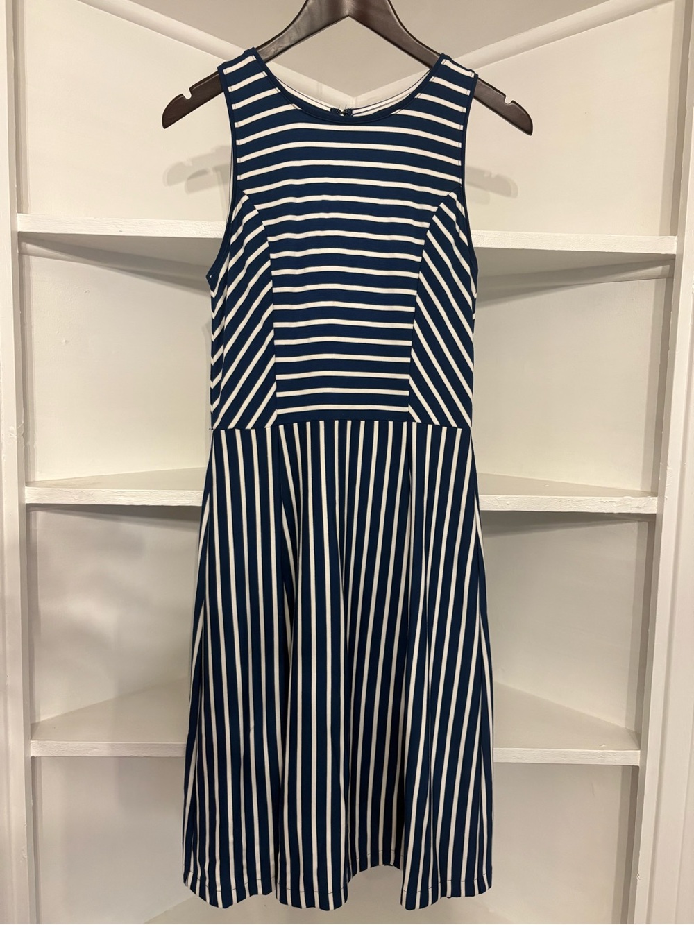 Banana Republic Navy and White Striped Sleeveless A-Line Dress